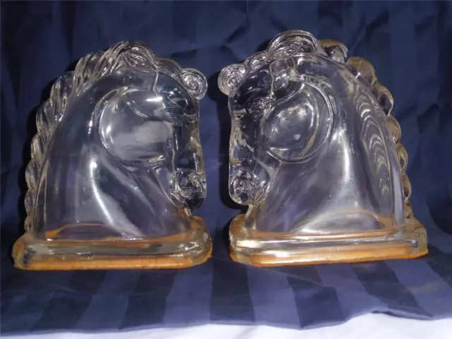 Vintage Pair of 1950's Federal Glass Clear Hollow Horse head Bookends