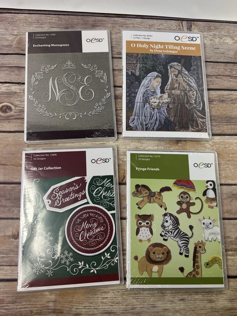 Lote de 4 archivos de diseño de bordados OESD monogramas encantadores frasco de regalo noche santa