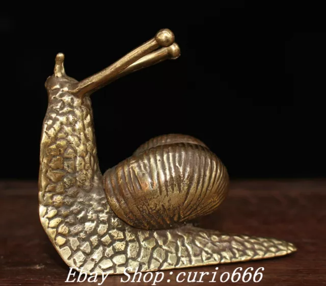2.5''Rare Old Chinese Dynasty Copper Gilt Fengshui Snail Animal Statue Sculpture