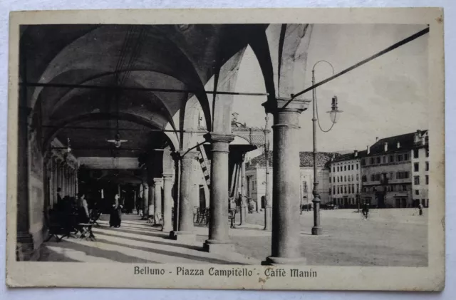 Cartolina Belluno piazza Campitello caffè Manin Veneto paesaggistica T14