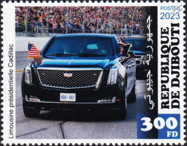 Estampilla de auto estatal de EE. UU. THE BEAST President Biden CADILLAC ONE (2023 Djibouti)