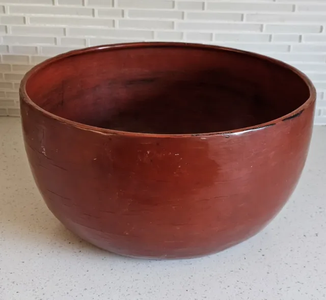 Early 20th Century Burmese Red Lacquer Rattan Bowl Bamboo