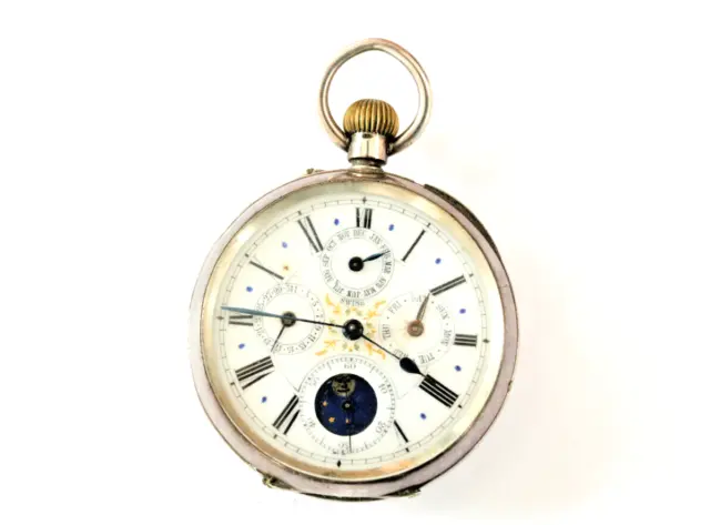 ANTIQUE SWISS HALLMARKED silver pocket watch with additional dials $31. ...
