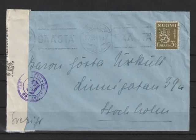 Finnland Brief von Kotka nach Stockholm, Zensur 1943 #1095463