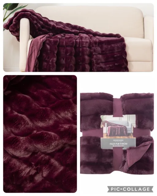 Berkshire Purple Plush Faux Fur Throw Reversable Silky & Warm Blanket 60" X 70"