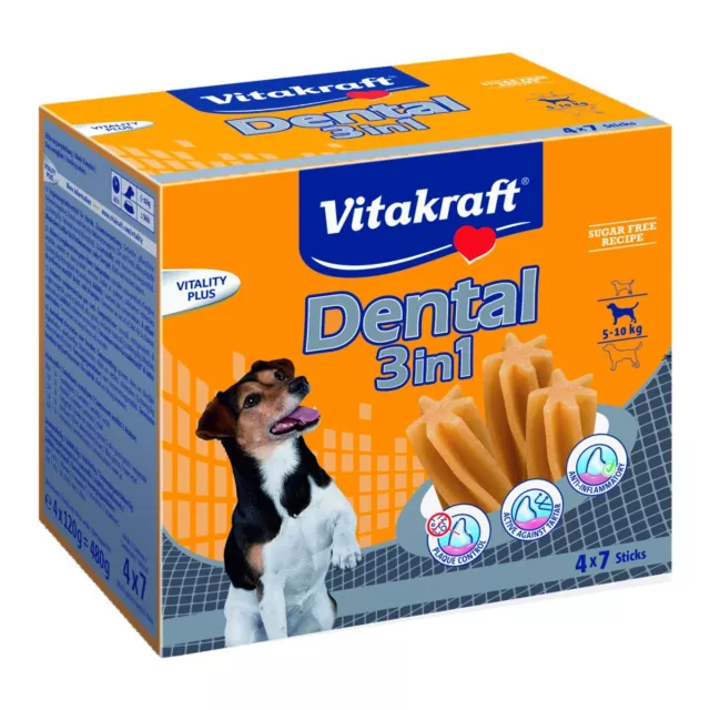 Vitakraft Dental 3in1 Multipack - Zahnpflege-Snack Hunde 5-10 kg - 4x 7 Sticks