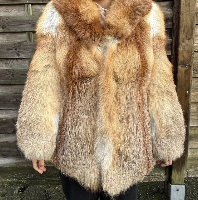 Veste 3/4 En Cuir De Renard Blanc - Taille 38 Sur Mesure - Doublure Grise - Occasion Très Bon état