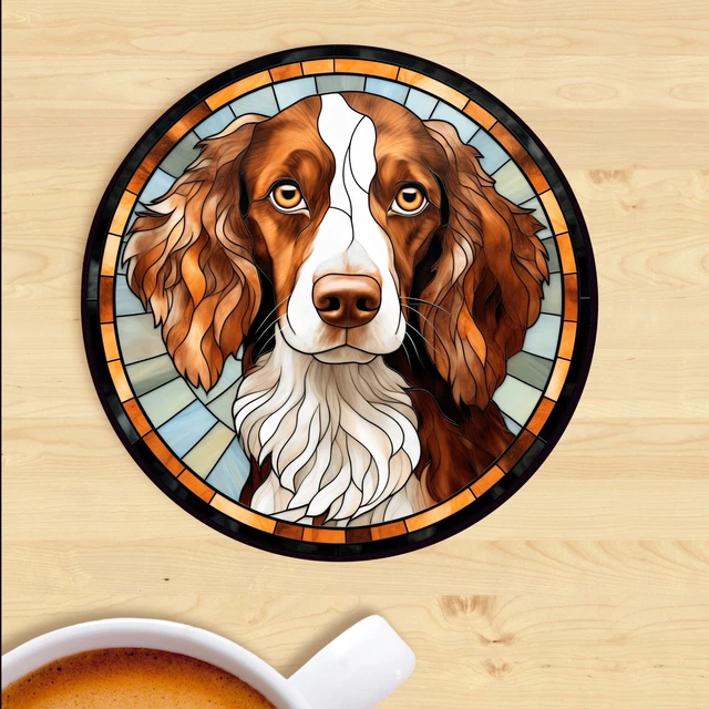 Pet Dog Coaster, Stained Glass Effect Print,  Brittany Spaniel