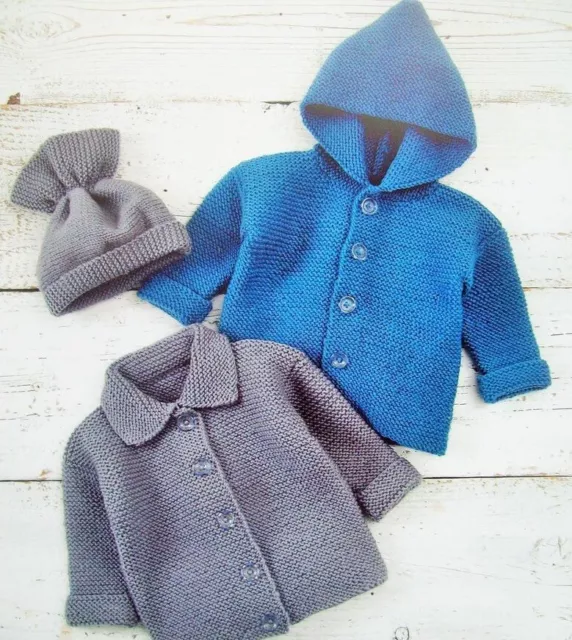 Hooded jacket cardigan hat  knitting pattern Baby toddler copy 8 ply