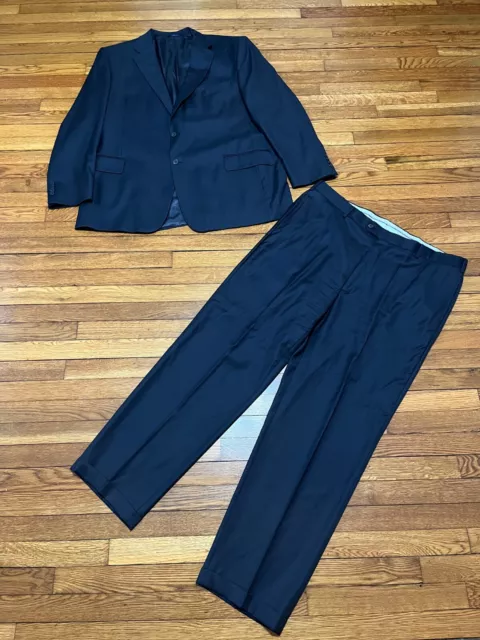 Joseph Abboud Mens Suit Size 48L Blazer Jacket 42x32 Dress Pants Blue Wool Plaid
