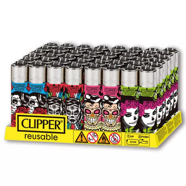 48 Accendini CLIPPER LARGE CALACA F 1 Box  NUOVA COLLEZIONE