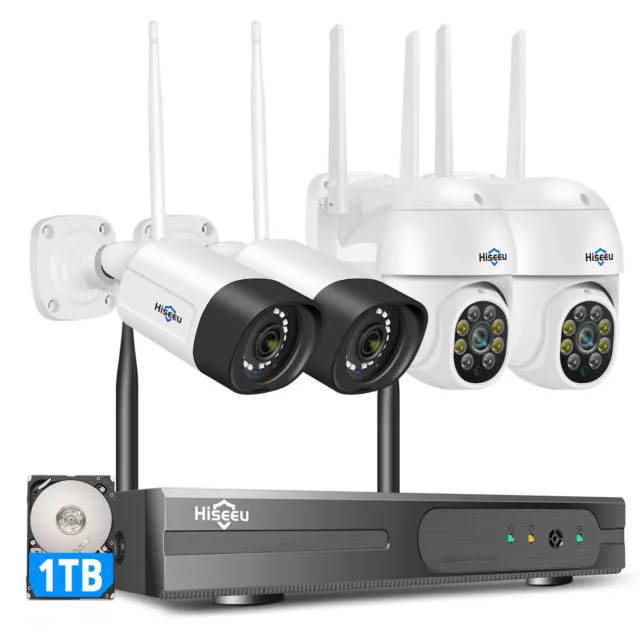 【PTZ Camera+Bullet Camera】Hiseeu 8CH Wireless Security Camera System,3MP