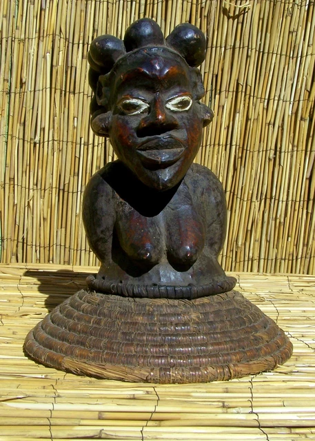 African Ekoi Ejagham Leather Covered Head Crest From Nigeria 15 1/2" Tall