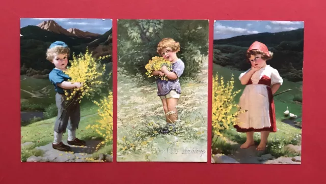 3 x Künstler AK 1925 Kinder mit Blumen   ( 61325