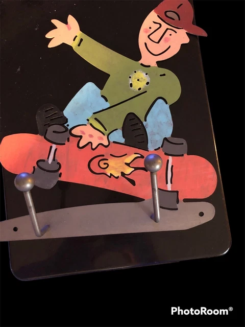 Fun Skateboard Guy metal coat/hat/clothing hooks Rack/Wall HANGING Kids Decor