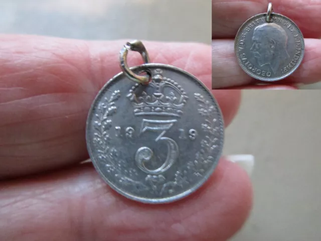 Antique Vintage 1919 King George V Sterling Silver Coin Token Fob Charm Pendant