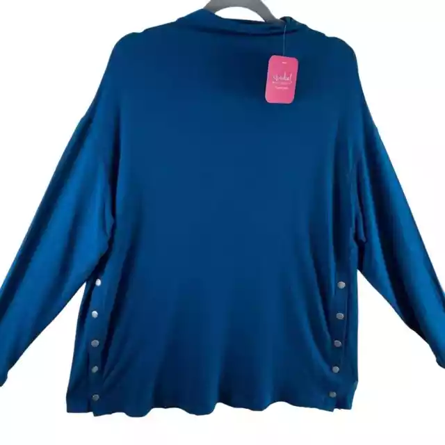 NWT Isabel Maternity Teal Blue Long Sleeve Mock Neck Stretchy Knit Top Size XXL