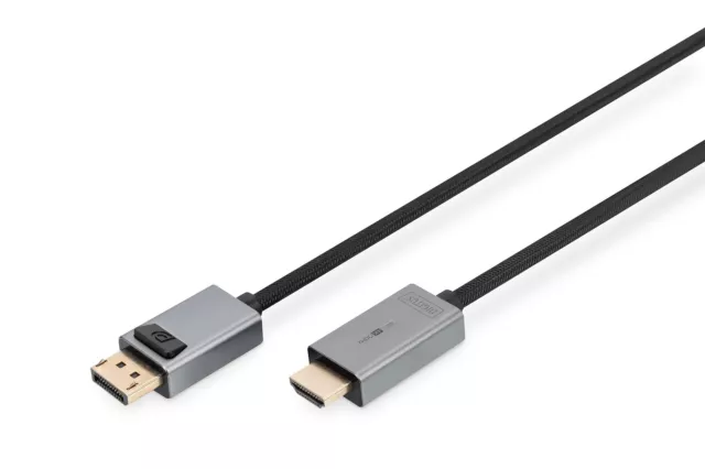 DIGITUS DP to HDMI cable with LED 4K/30HZ, 1.8 m aluminium housing,  (US IMPORT)