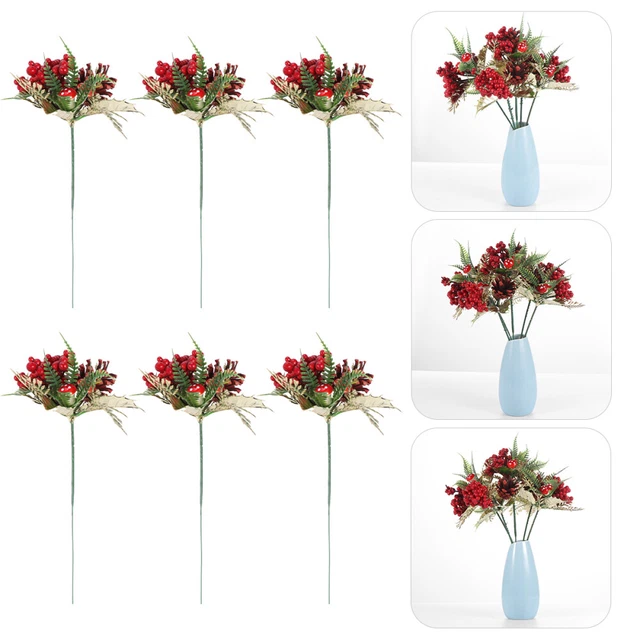 5 un. tallos artificiales de baya roja espuma de flores falsas de Navidad