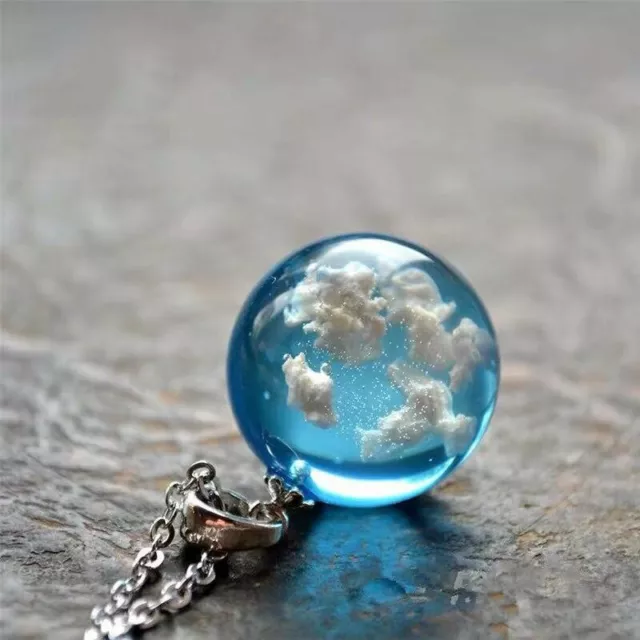 Transparent White cloud Sky Moon Ball Pendant Necklace Women Chain Jewelry Gifts