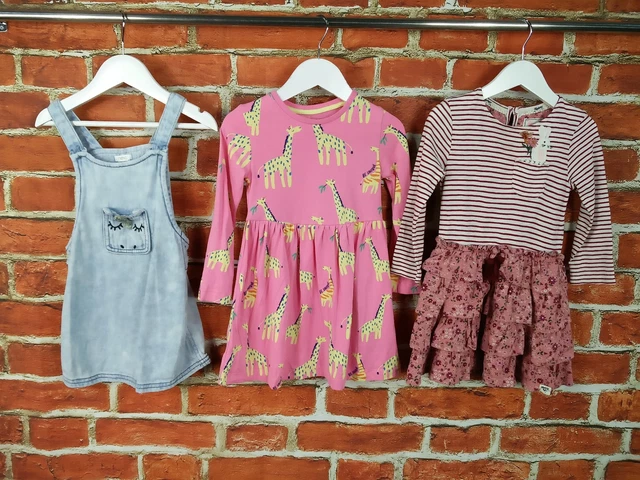 Pacchetto Ragazze Età 2-3 Anni Next Mantaray M&S Pinafore Abito Denim Cotone 98Cm