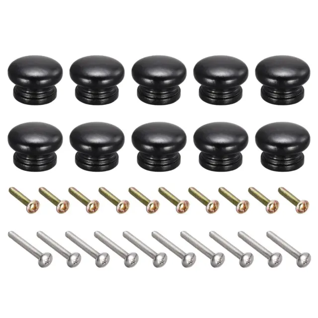 Round Wood Knobs, 10pcs 33x23mm Pull Handles for Drawer with Screws Black