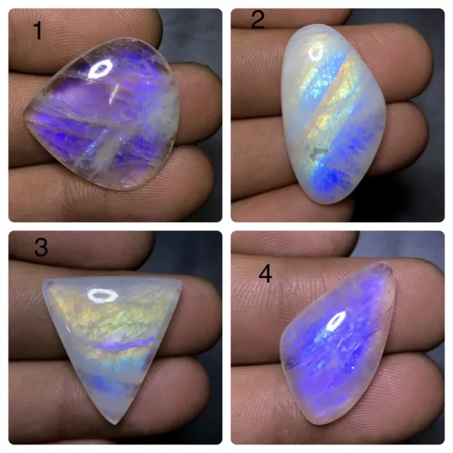 Supreme ! Natural Rainbow Moonstone Fire Cabochon  Loose Top Gemstone  AAA+ 19