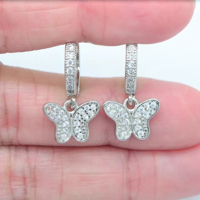 1.20Ct Round Cut Real Moissanite Dangle Butterfly Earrings 14K White Gold Plated