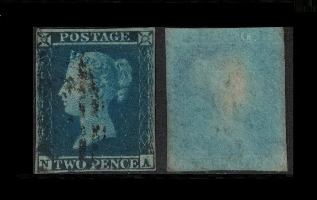 gb stamps - victoria 2d blue 1841 - blued paper imperf - sg14 good used