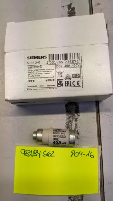 Siemens 5SE2340 NEOZED-Sicherungseinsatz D02 40A gG AC 400VDC 250V (10st.)