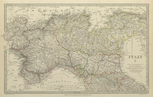 ITALY.Sardinian States,Venetian Lombardy,Parma,Modena,Bolognese.SDUK 1844 map