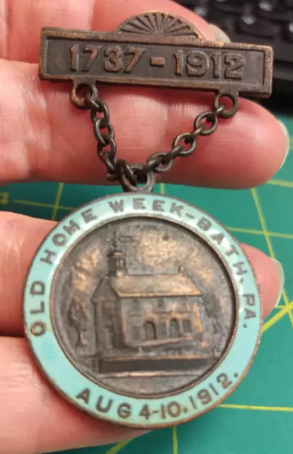 Antique Pin Old Home Week pin 1912 Bath PA souvenir Bath Pennsylvania Pinback