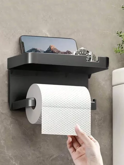 Toilet Paper Roll Holders Wall Mounted With Mobile Phone Storage Bathroom Shelf.