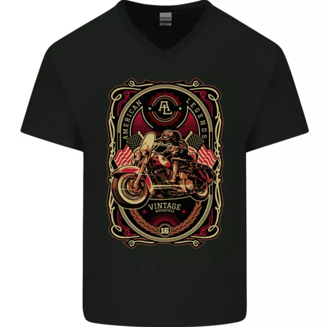 American Motorcycle Biker Motorcycle Mens V-Neck Cotton T-Shirt