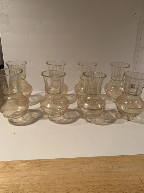 Antique Glass Etched Hurricane Shades (8 Total)