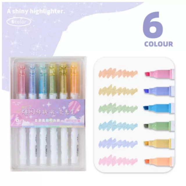 6 COLORS HIGHLIGHTER Set Glitter Gel Pens Easy to Hold