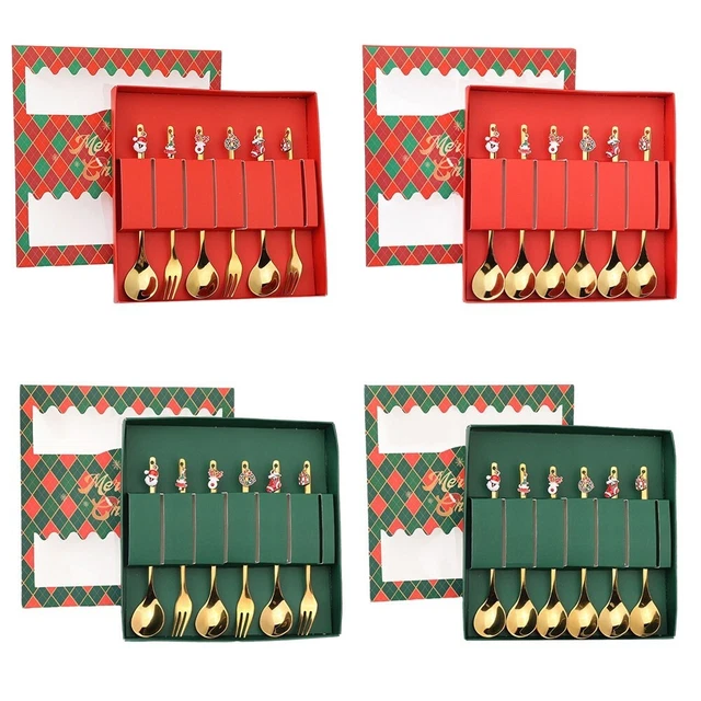 Tema natalizio set posate acciaio inox forchetta cucchiaio Natale festa stoviglie