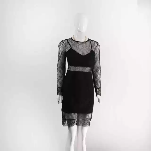 Sophisticated Topshop Black Lace Overlay Dress with Long Sleeves