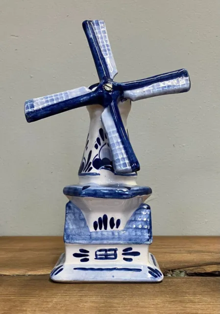 Vintage Blue & White Delft Ware Windmill with Rotating Sails