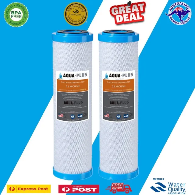 2 x 0.5 Micron Coconut Carbon Block Water Filter Replacement Cartridges 10 x 2.5