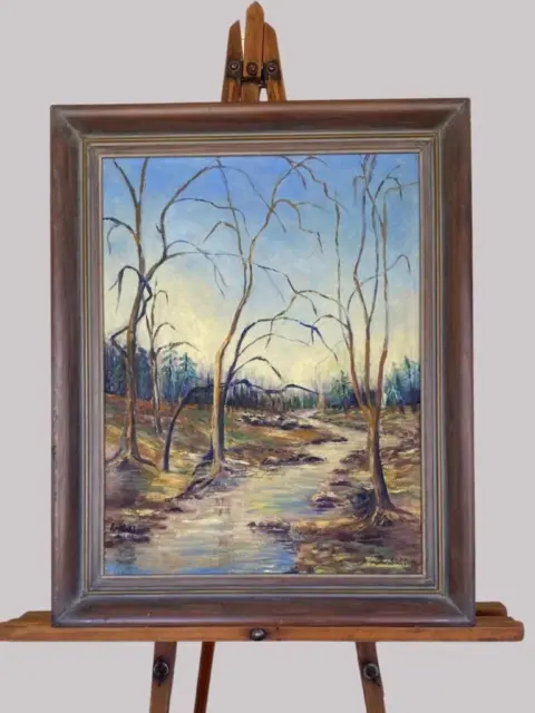 Vintage 1945 Original Oil Painting Plein Air Landscape FRAMED signed L. Walden