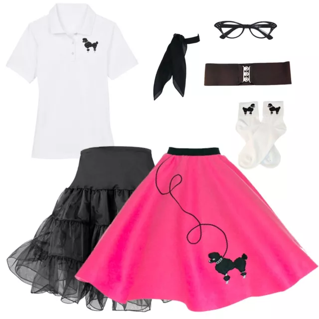 Hip Hop 50s Shop Womens 7 pc Poodle Skirt Halloween or Dance Costume Set