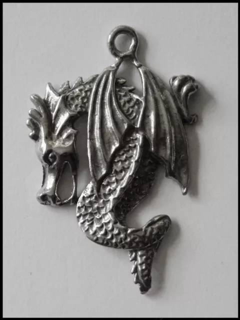 PEWTER CHARM #111 DRAGON (40mm x 24mm) 1 bail pendant