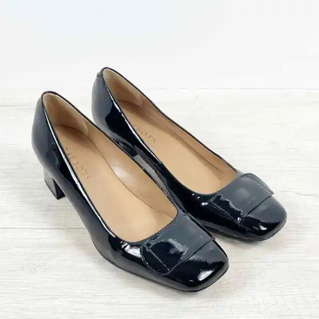 TALBOTS WOMEN'S BLACK Patent Leather Heels Pumps Shoes Size 7B Square ...
