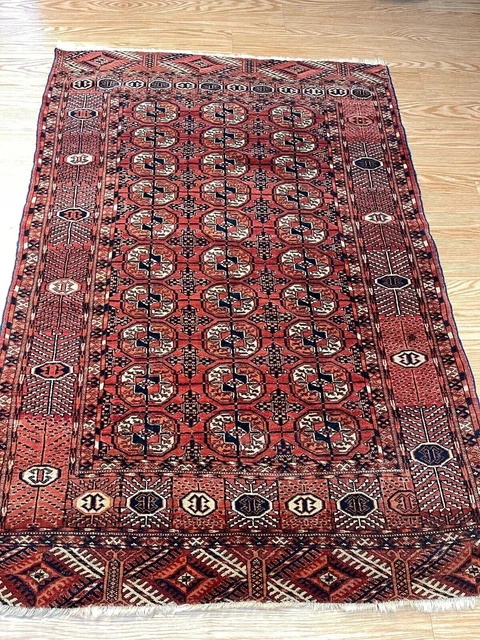 ANTIQUE_TURKMEN_BUKHARA_RUG_ 4X6 FT. Authentic Tribal $900 Late 19th Century