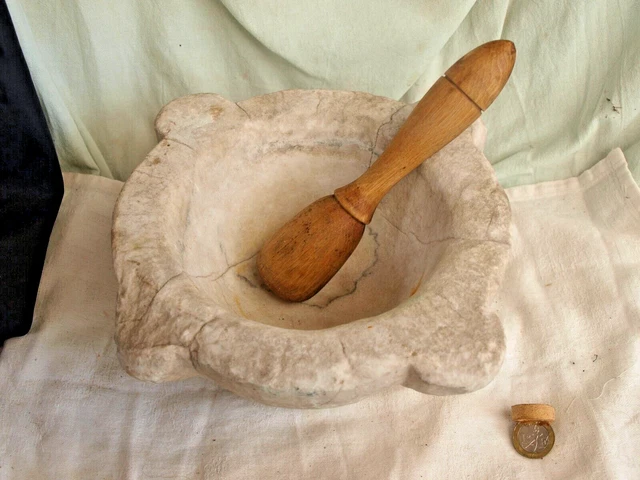 Grand Mortier Et Pilon En Granit 6 Pouces Avec Base Bois – Neuf, Solide Et Résistant