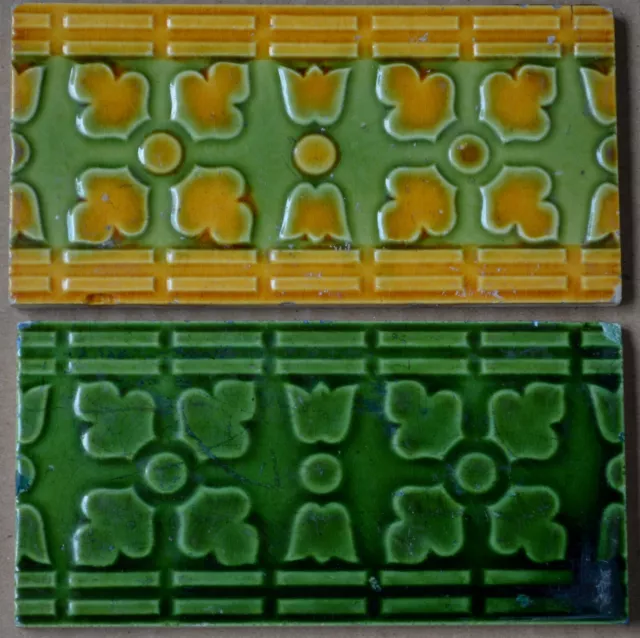 European - 2 Antique Art Nouveau Majolica Border Tiles C1900