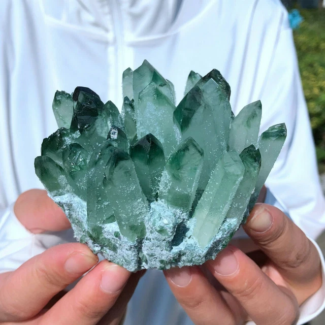 New Find Green Phantom Quartz Crystal Cluster Mineral Specimen Healing300g+/1pcs 8