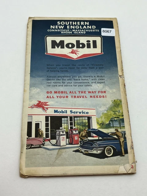 Vintage Mobil Southern New England Mobil Service Folding Map Collectibles