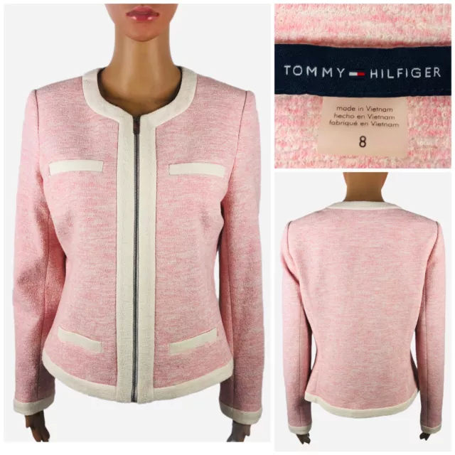 Tommy Hilfiger Womens 8 Blazer Pink Full Zip Cotton Blend Stretch Jacket NWT
